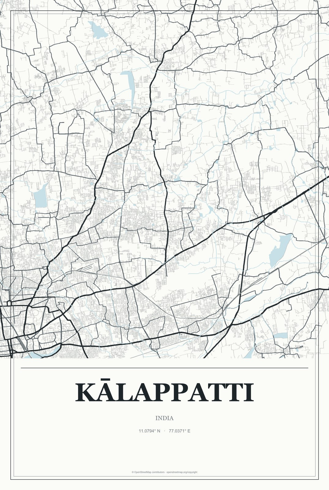 Kālappatti, India City Map Aluminum Sign in Gallery Air style
