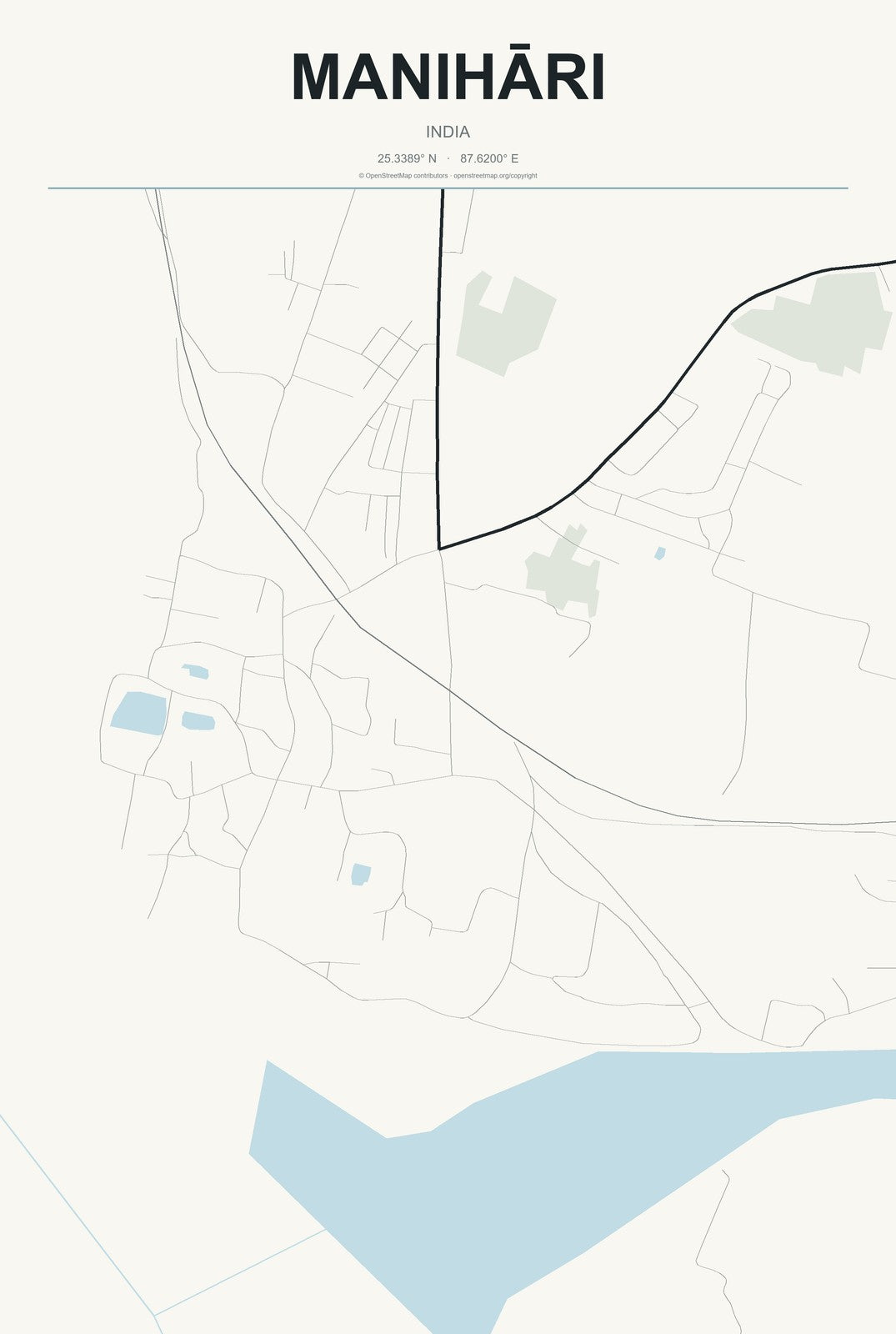 Manihāri, India City Map Aluminum Sign in Headline Atlas style