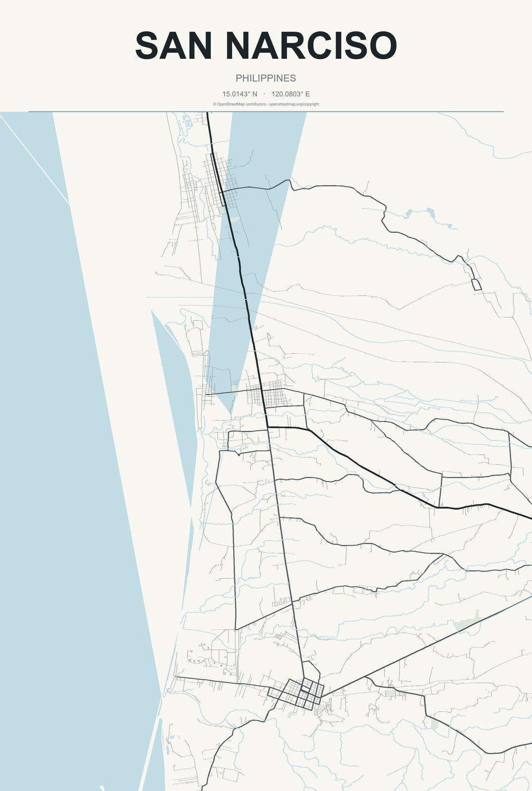 San Narciso, Central Luzon, Philippines City Map Aluminum Sign in Headline Atlas style