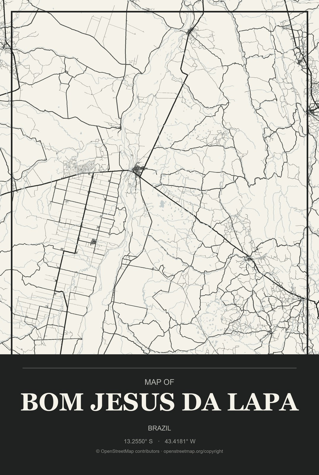 Bom Jesus da Lapa, Brazil City Map Aluminum Sign in Museum Plaque style