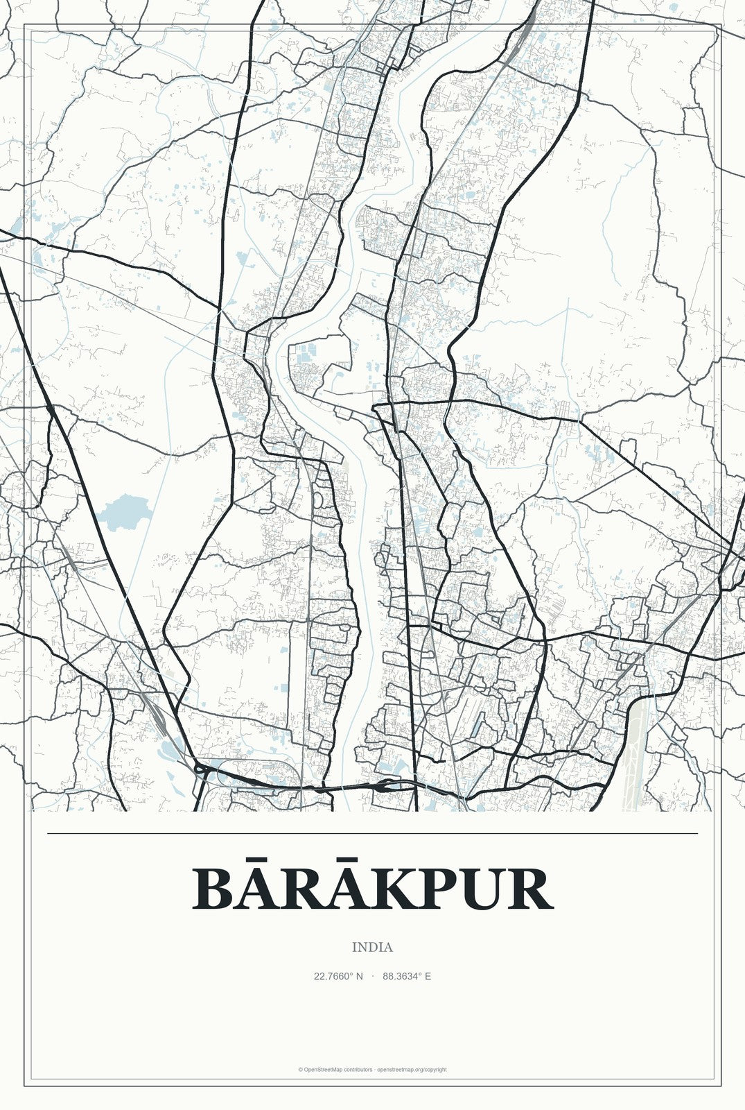 Bārākpur, India City Map Aluminum Sign in Gallery Air style