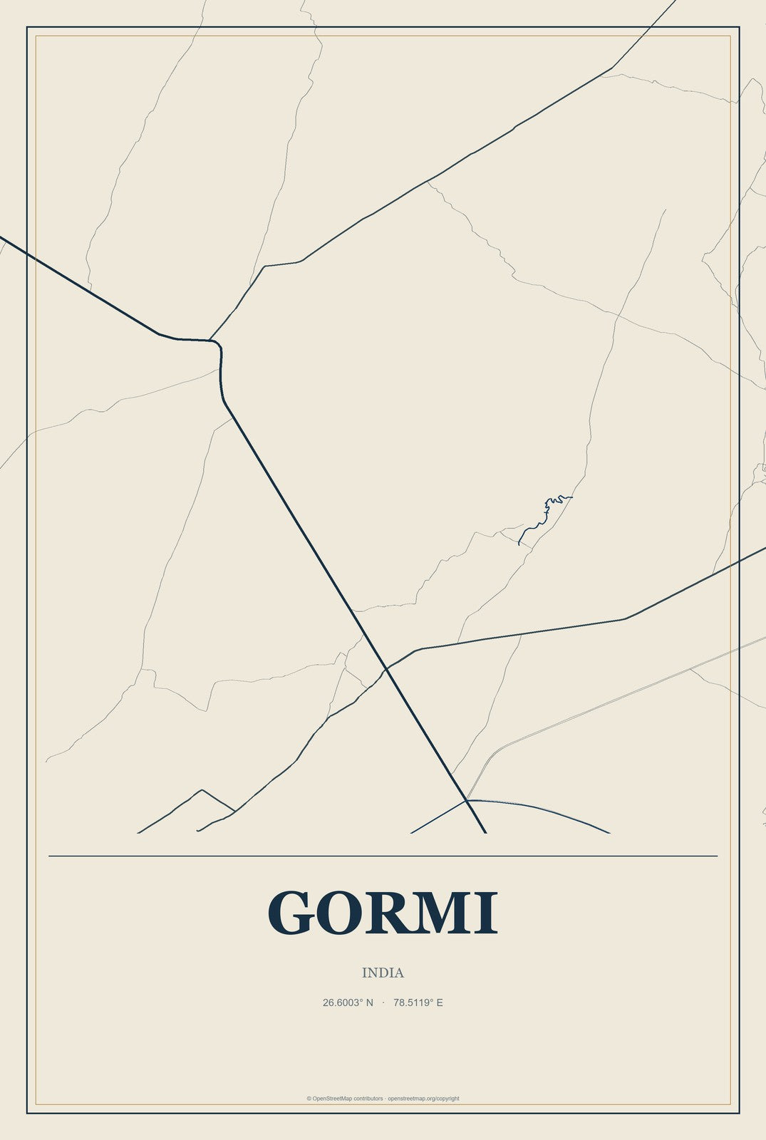 Gormi, India City Map Aluminum Sign in Coastal Cutout style
