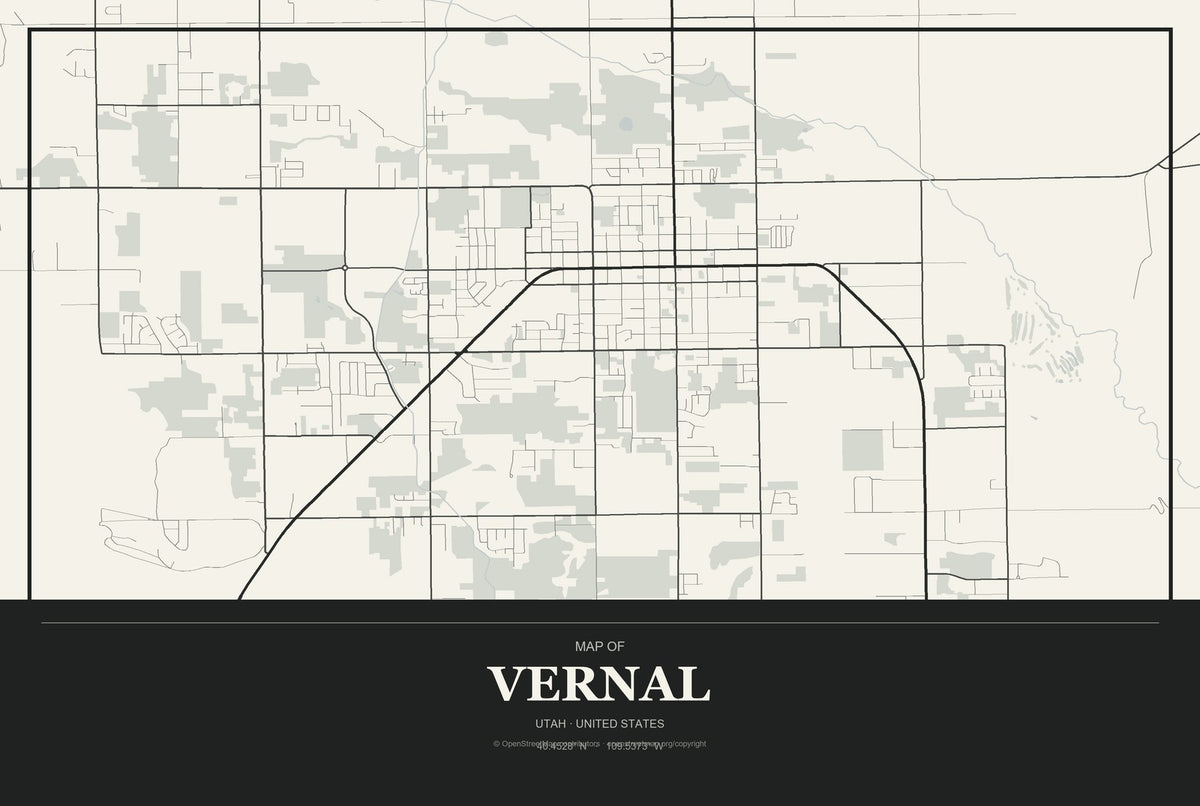 Vernal, Utah City Map Aluminum Sign in Museum Plaque style