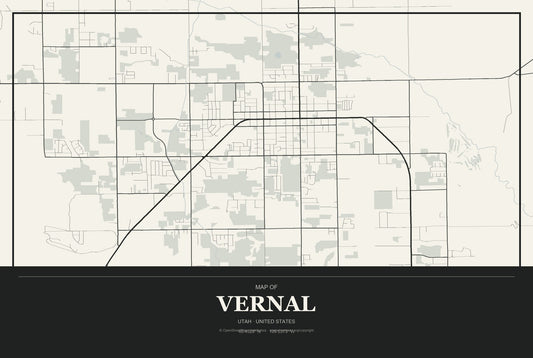 Vernal, Utah City Map Aluminum Sign in Museum Plaque style