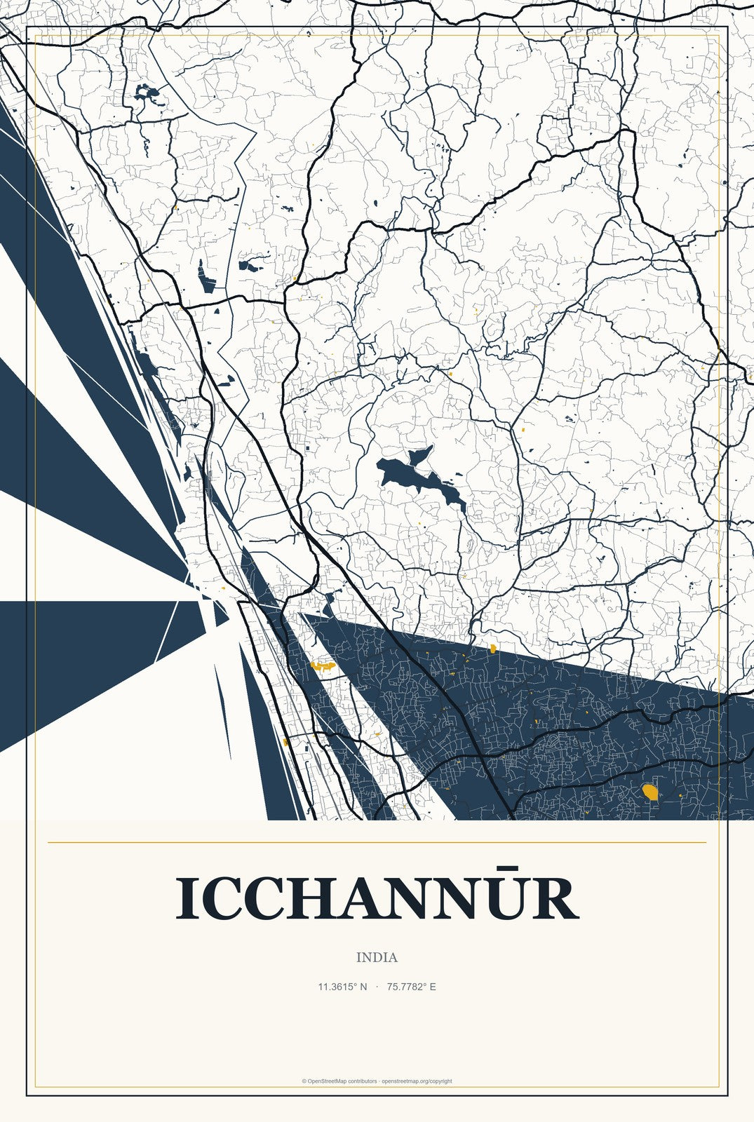 Icchannūr, India City Map Aluminum Sign in Citrine Modern style
