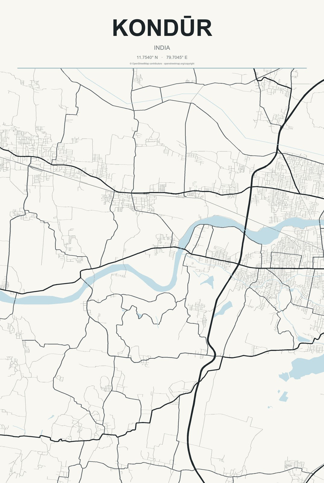 Kondūr, India City Map Aluminum Sign in Headline Atlas style