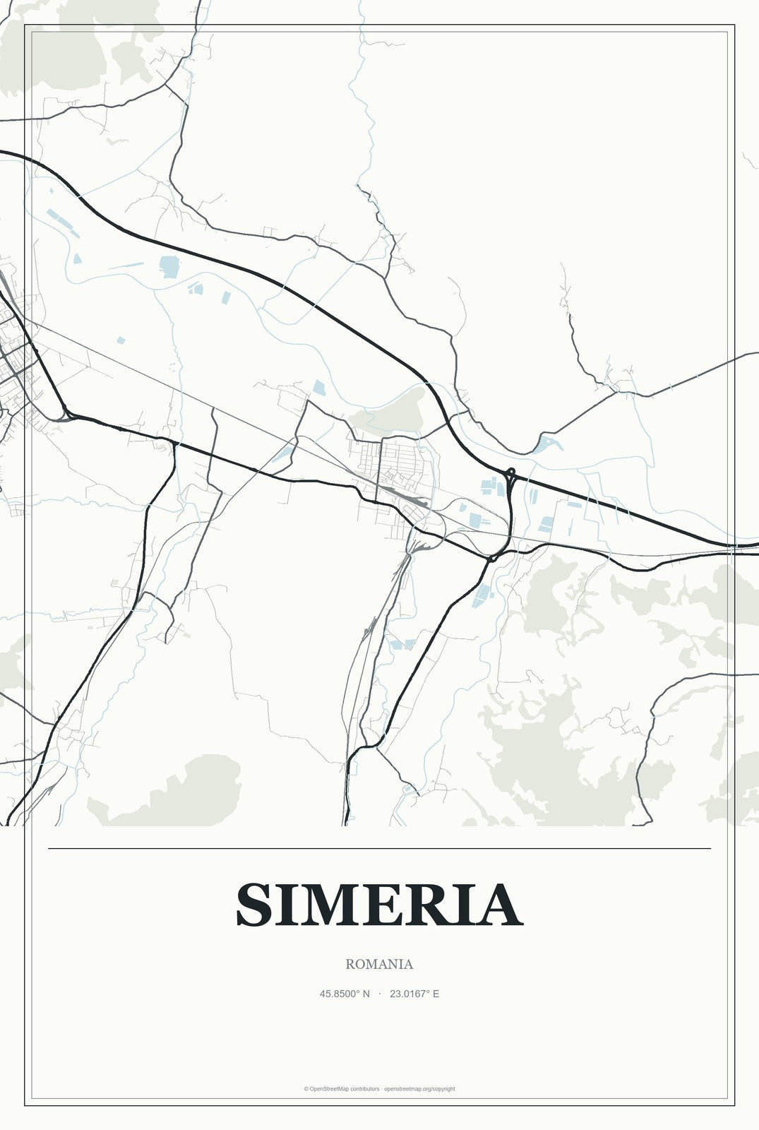 Simeria, Romania City Map Aluminum Sign in Gallery Air style