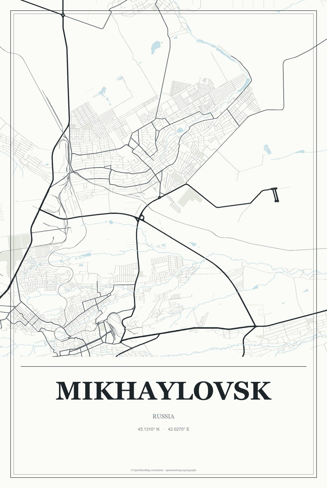 Mikhaylovsk, Sverdlovsk Oblast, Russia City Map Aluminum Sign in Gallery Air style