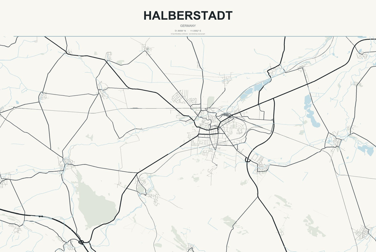 Halberstadt, Germany City Map Aluminum Sign in Headline Atlas style