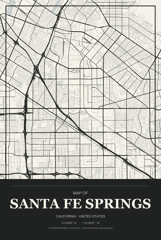 Santa Fe Springs, California City Map Aluminum Sign in Museum Plaque style