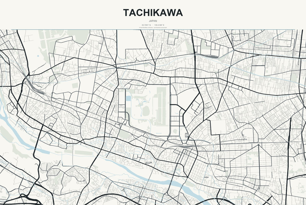 Tachikawa, Japan City Map Aluminum Sign in Headline Atlas style