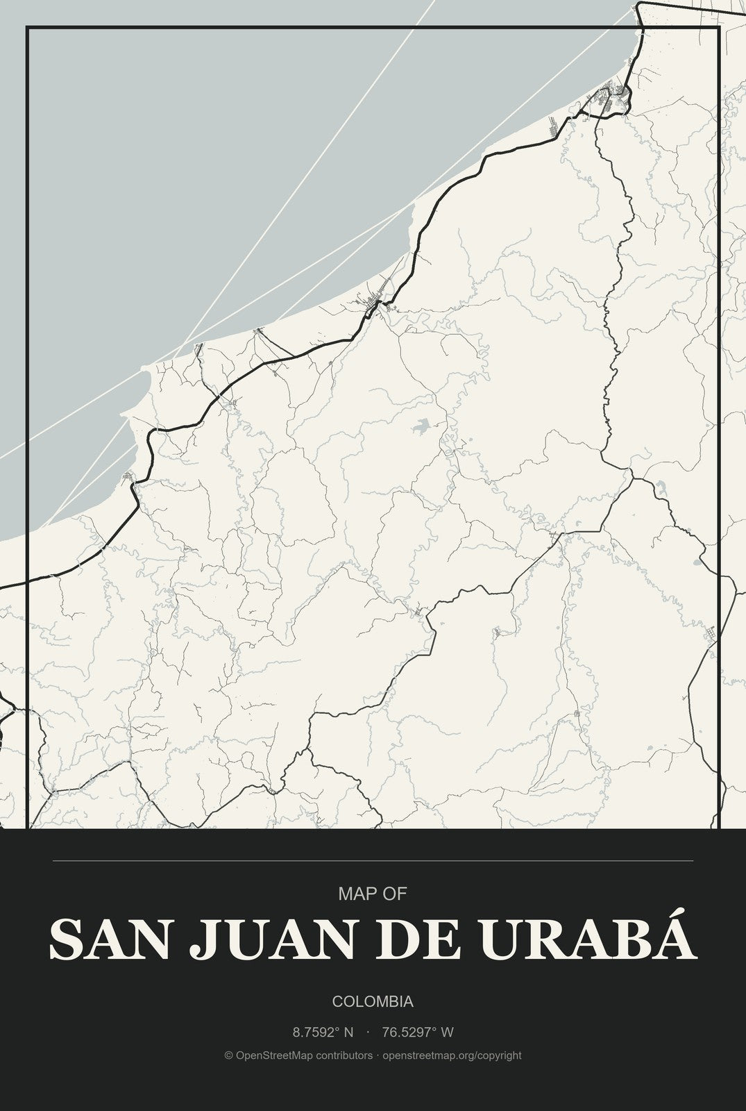 San Juan de Urabá, Colombia City Map Aluminum Sign in Museum Plaque style