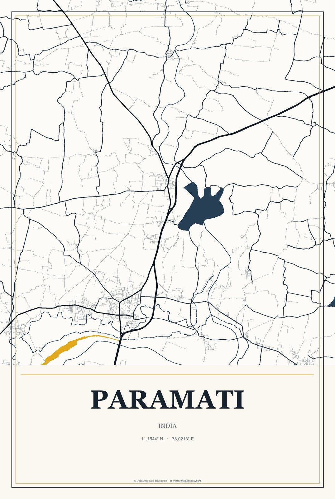 Paramati, India City Map Aluminum Sign in Citrine Modern style