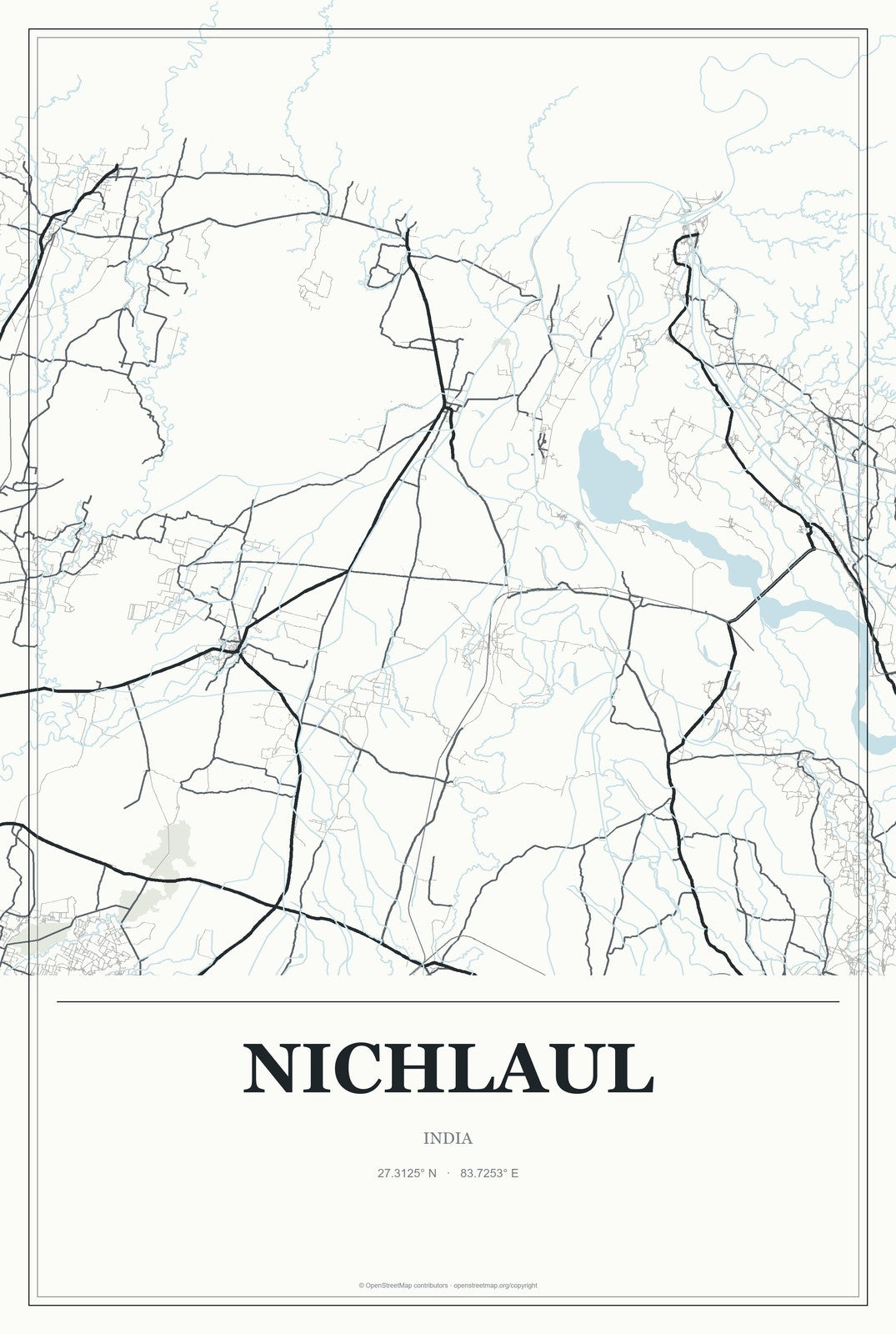 Nichlaul, India City Map Aluminum Sign in Gallery Air style