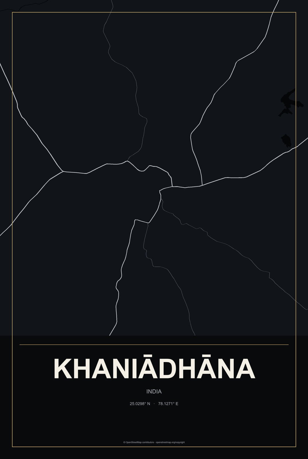 Khaniādhāna, India City Map Aluminum Sign in Metropolitan Noir style