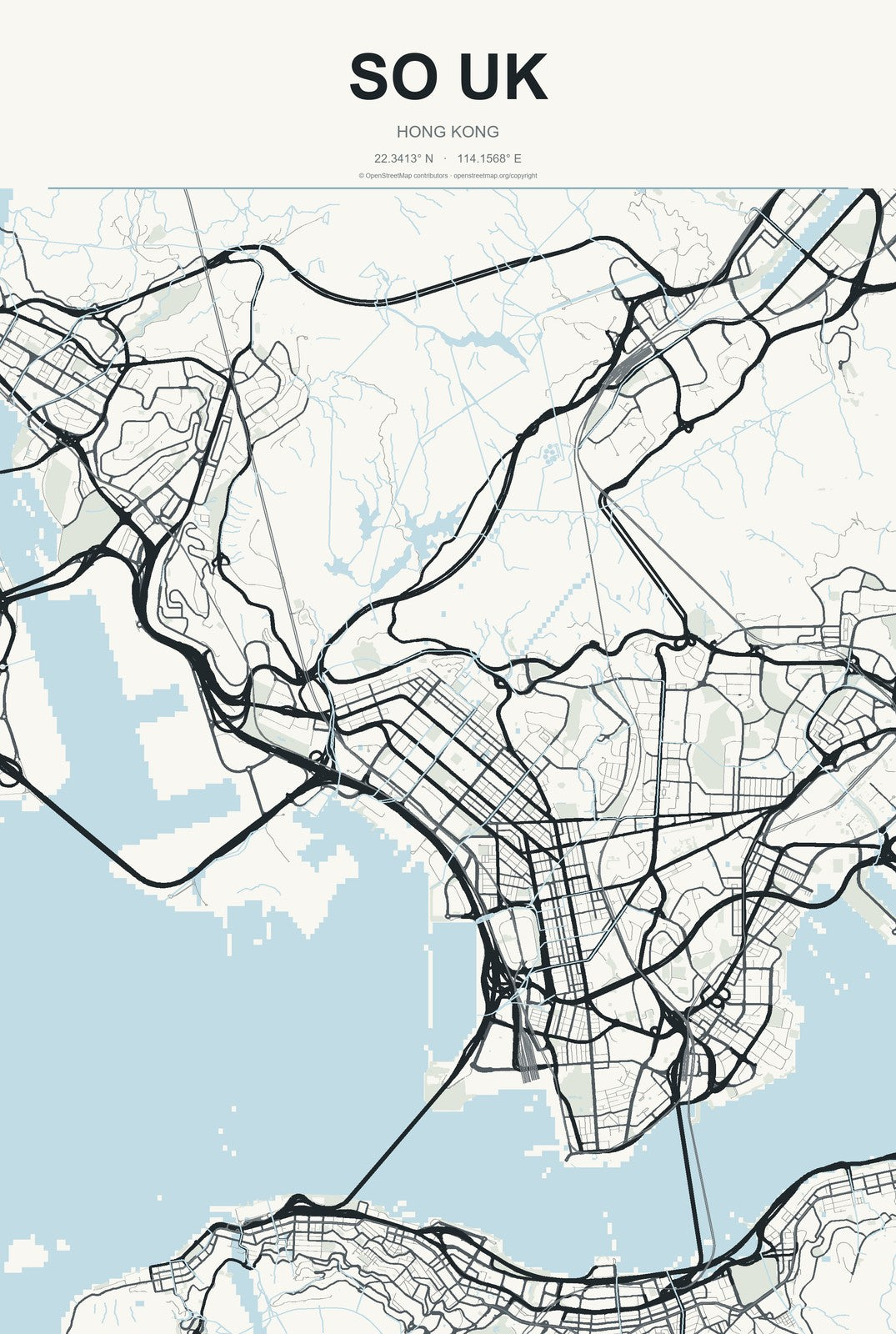 So Uk, Hong Kong City Map Aluminum Sign in Headline Atlas style
