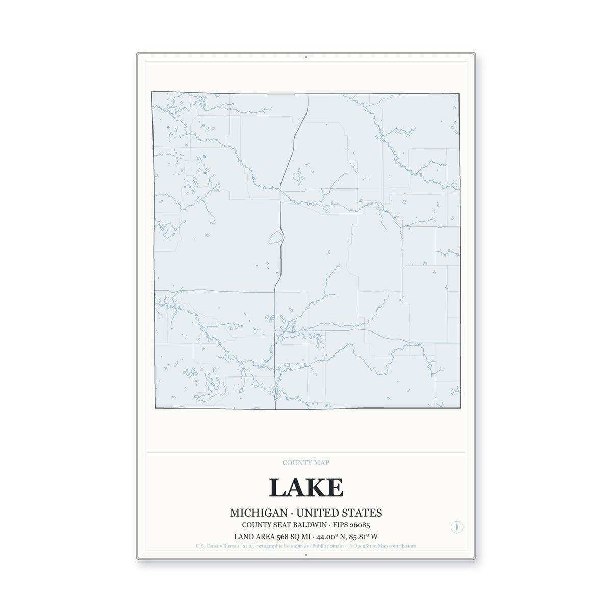 Lake County, Michigan Map Aluminum Sign in Gallery Air style