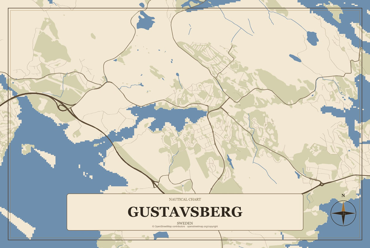 Gustavsberg, Sweden City Map Aluminum Sign in Heritage Nautical style
