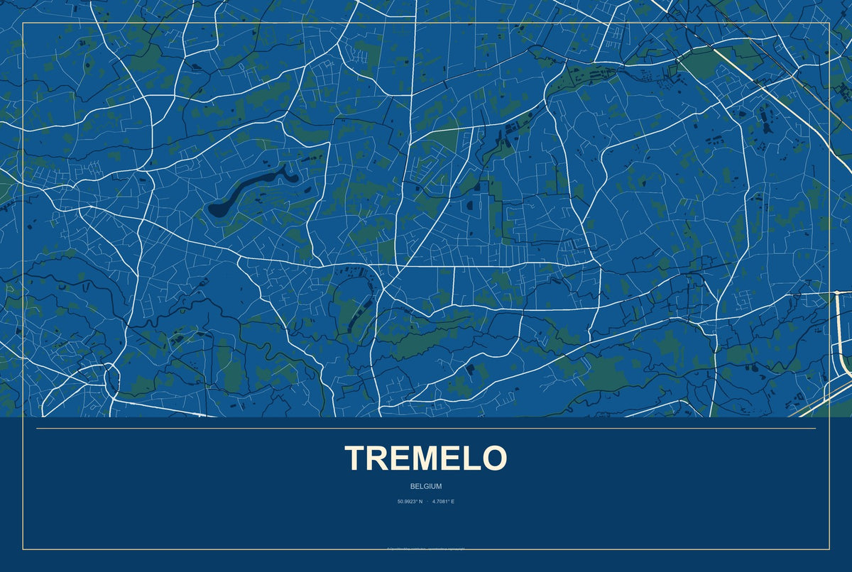 Tremelo, Belgium City Map Aluminum Sign in Harbor Cobalt style
