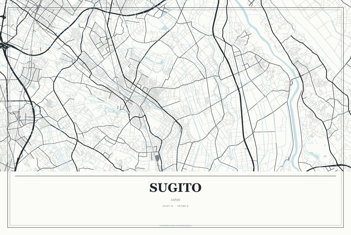 Sugito, Japan City Map Aluminum Sign in Gallery Air style