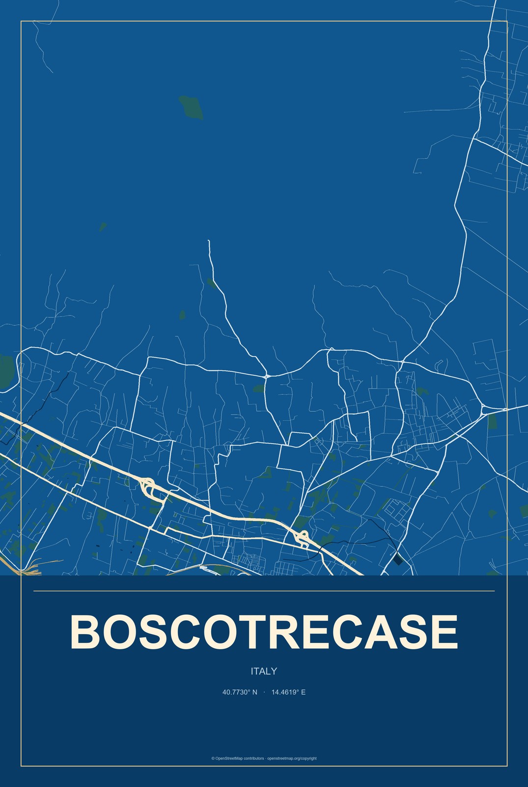 Boscotrecase, Italy City Map Aluminum Sign in Harbor Cobalt style