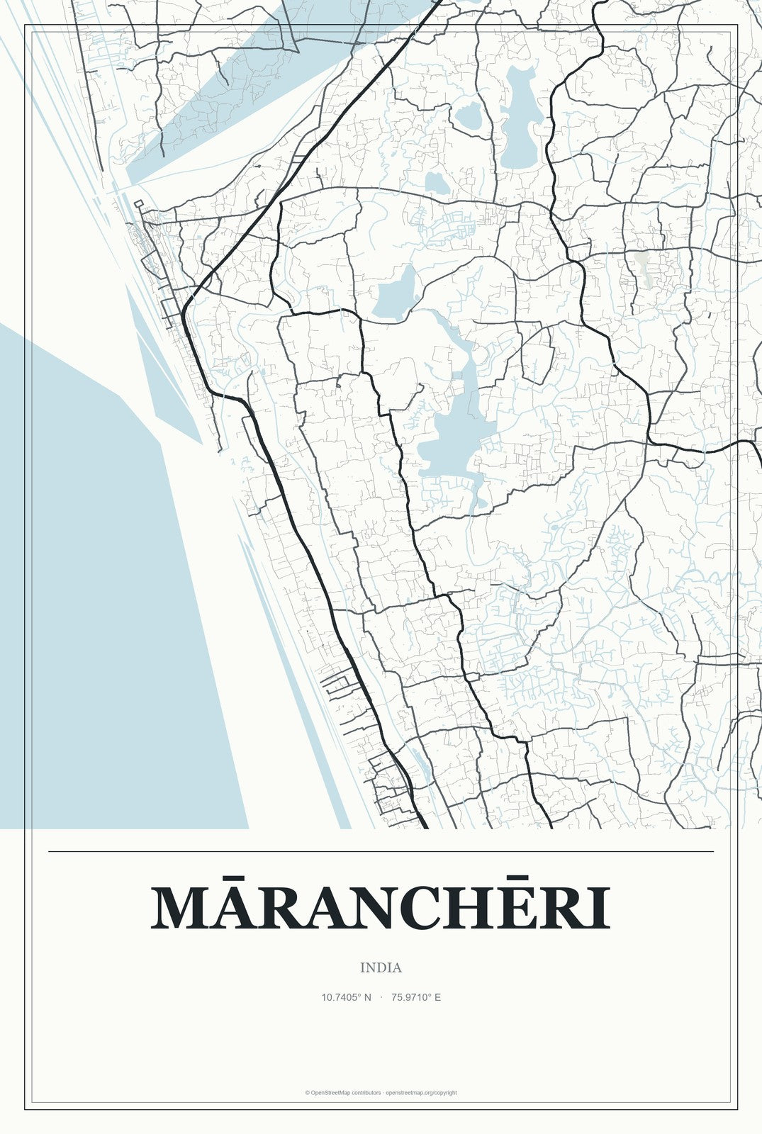 Māranchēri, India City Map Aluminum Sign in Gallery Air style