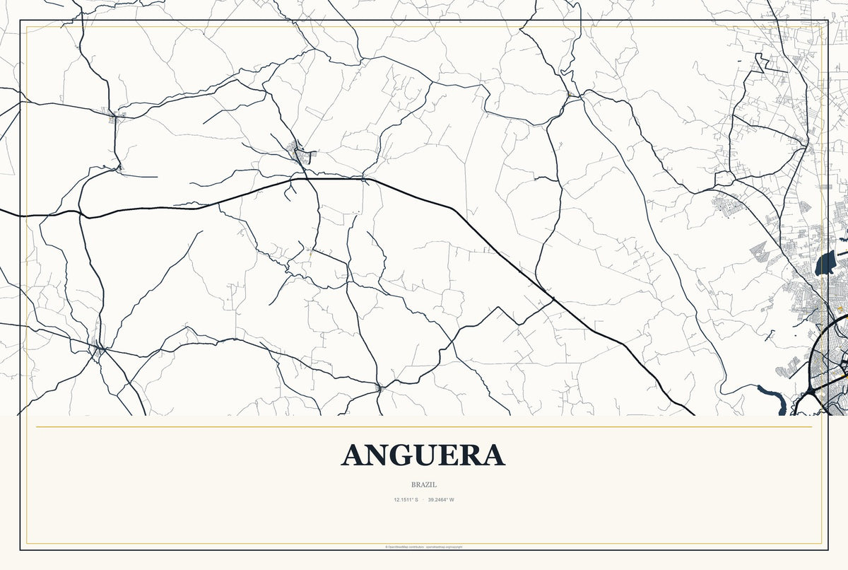 Anguera, Brazil City Map Aluminum Sign in Citrine Modern style