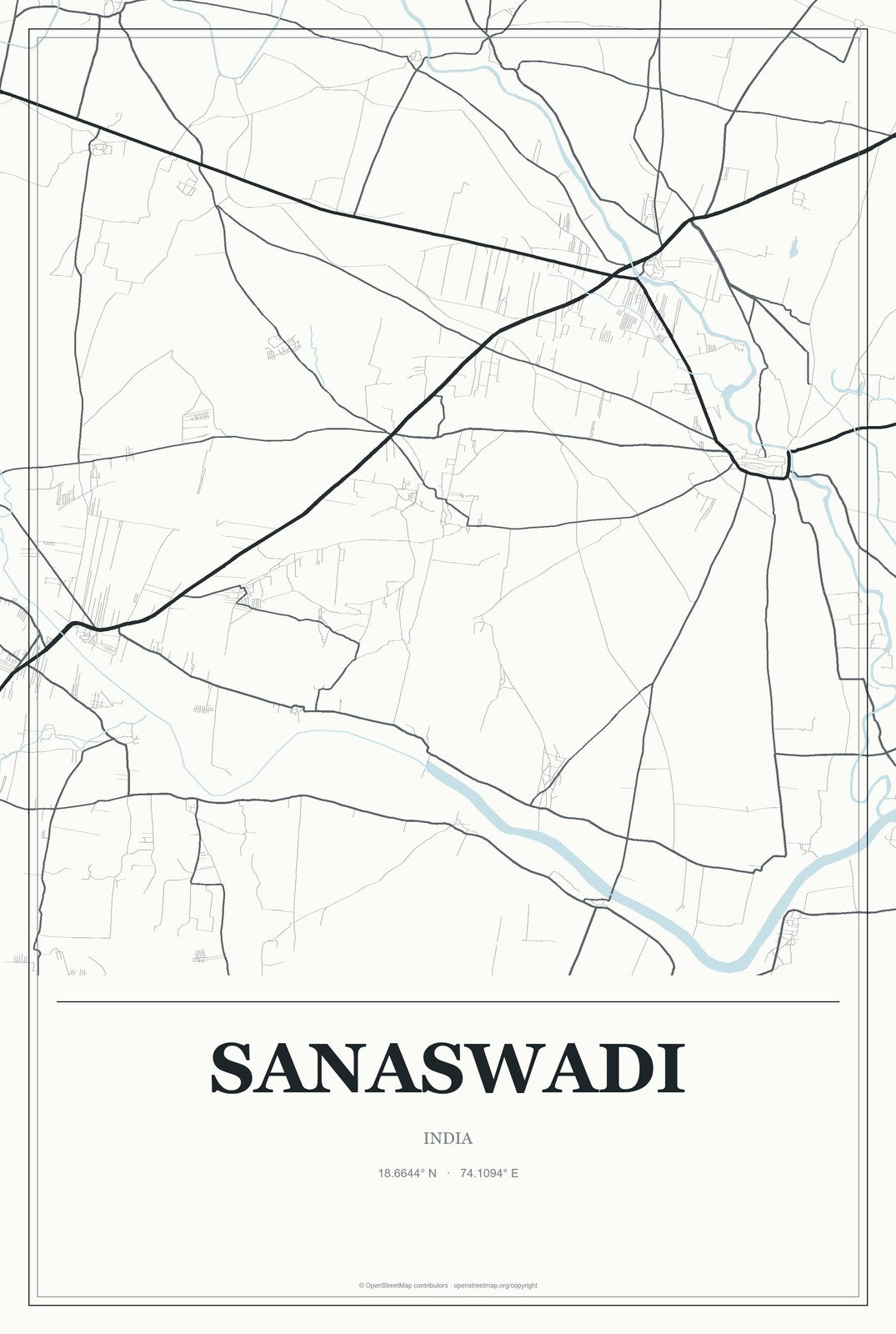Sanaswadi, India City Map Aluminum Sign in Gallery Air style
