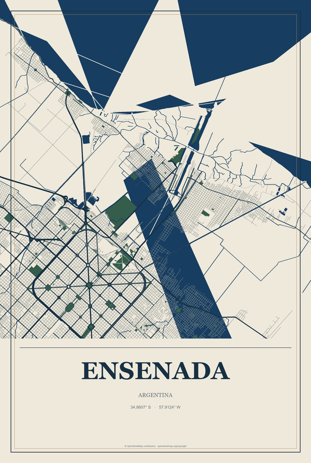 Ensenada, Argentina City Map Aluminum Sign in Coastal Cutout style