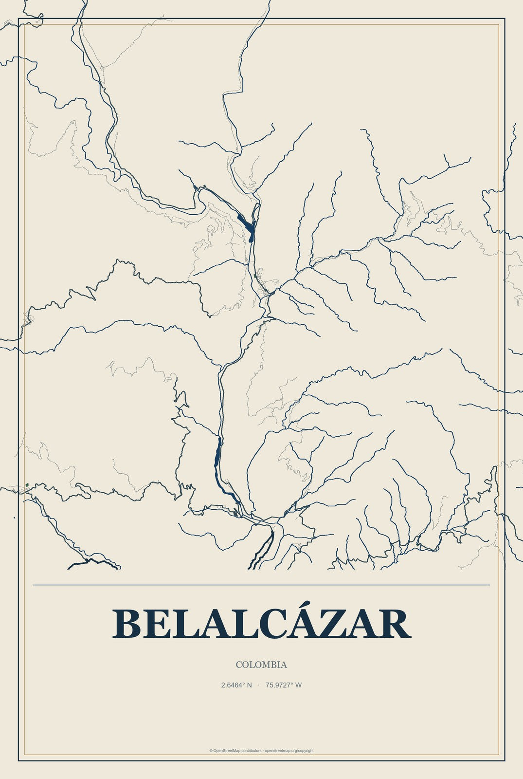 Belalcázar, Colombia City Map Aluminum Sign in Coastal Cutout style