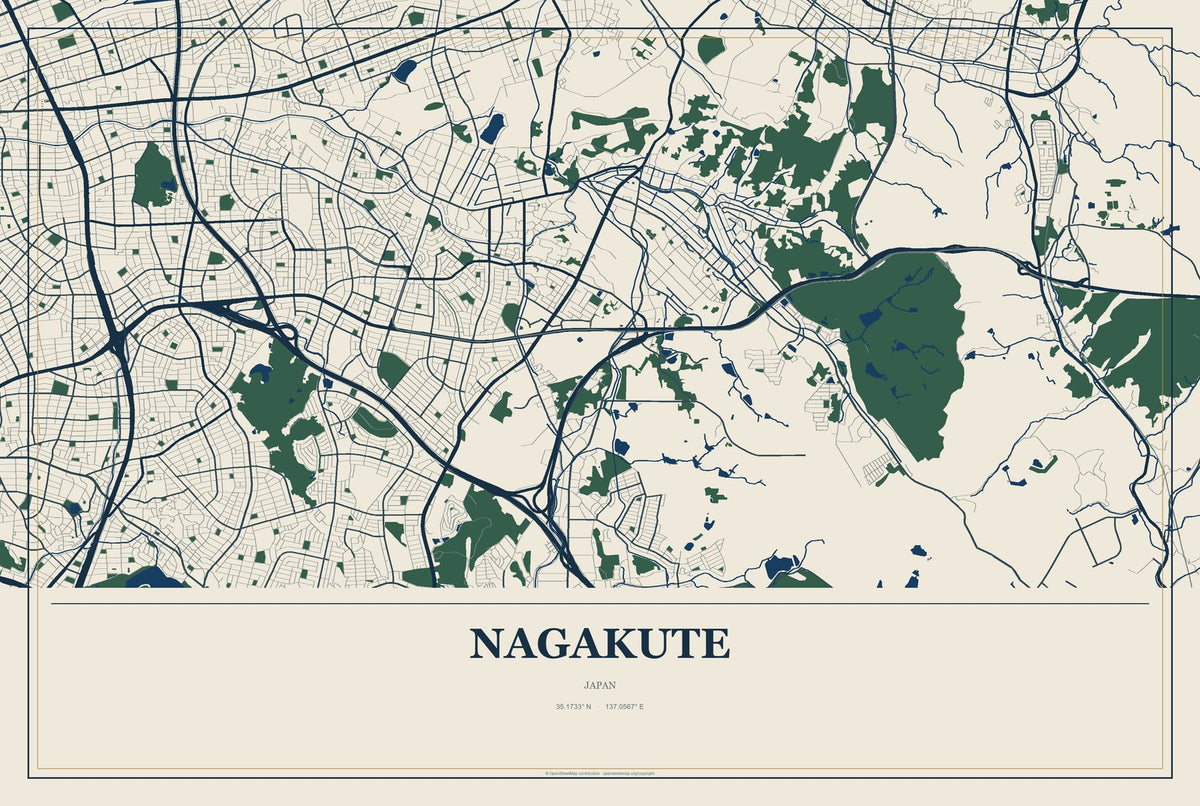 Nagakute, Japan City Map Aluminum Sign in Coastal Cutout style