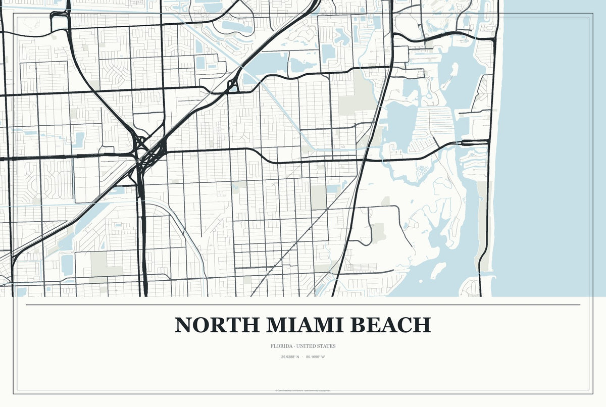 North Miami Beach, Florida City Map Aluminum Sign in Gallery Air style