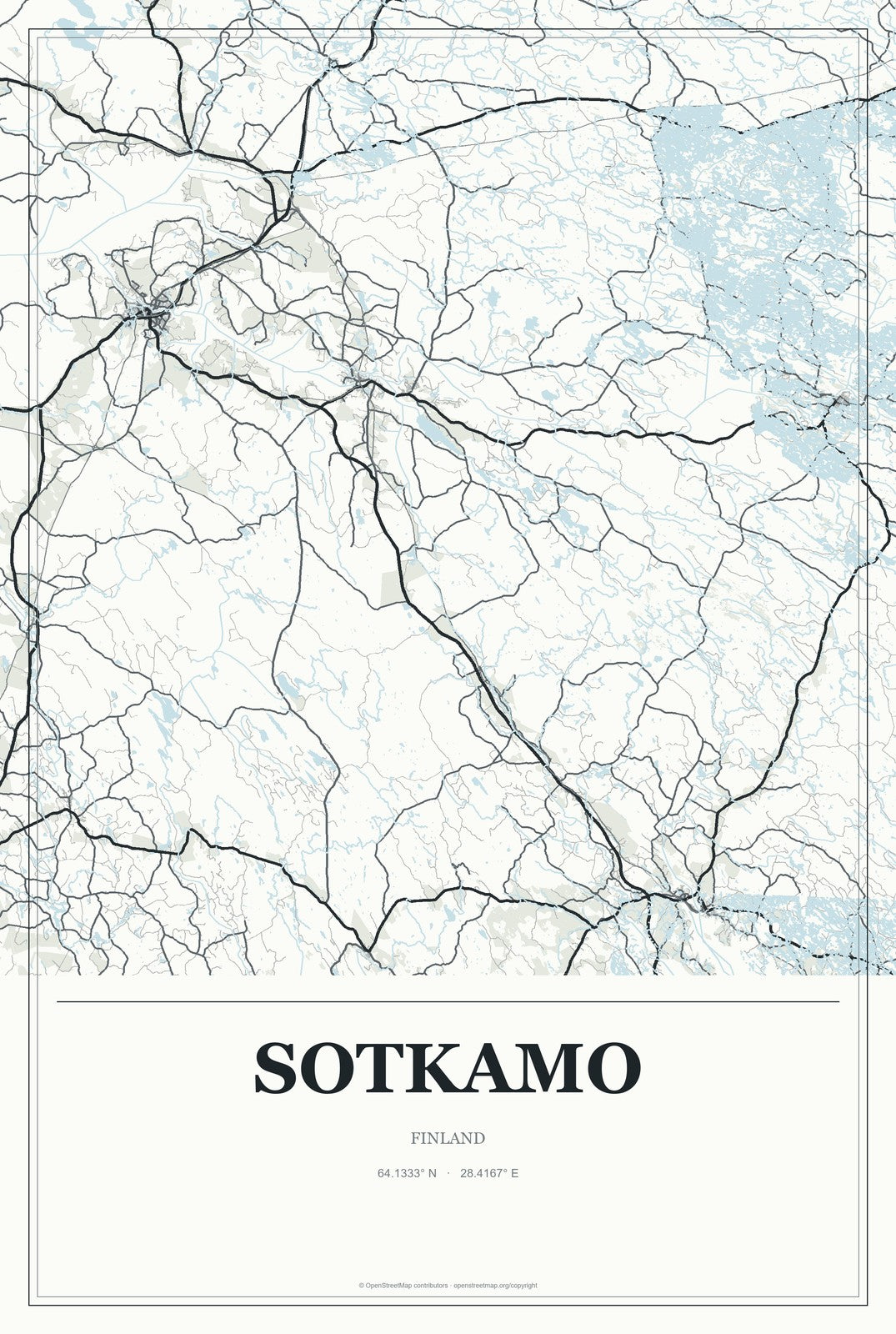 Sotkamo, Finland City Map Aluminum Sign in Gallery Air style