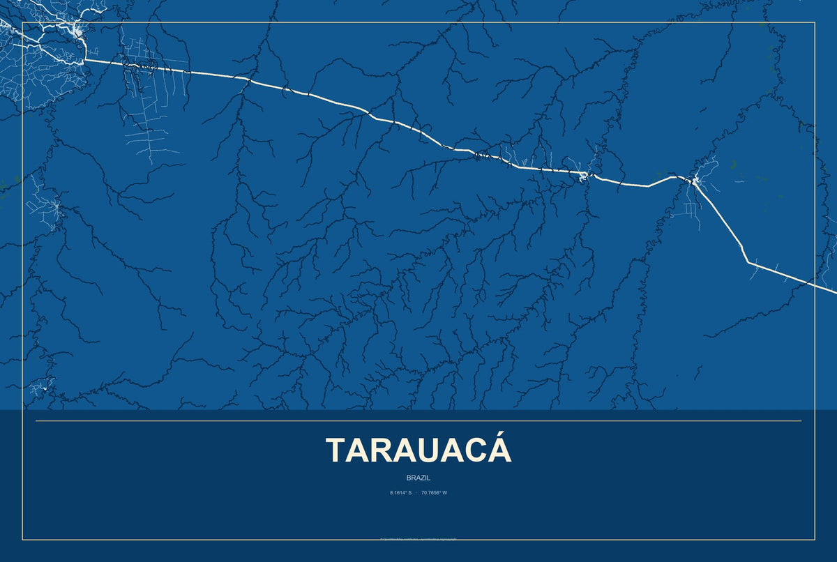 Tarauacá, Brazil City Map Aluminum Sign in Harbor Cobalt style