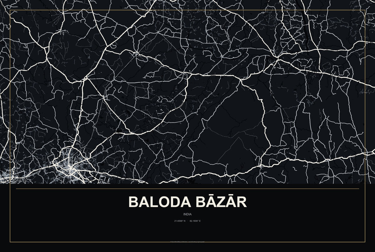Baloda Bāzār, India City Map Aluminum Sign in Metropolitan Noir style