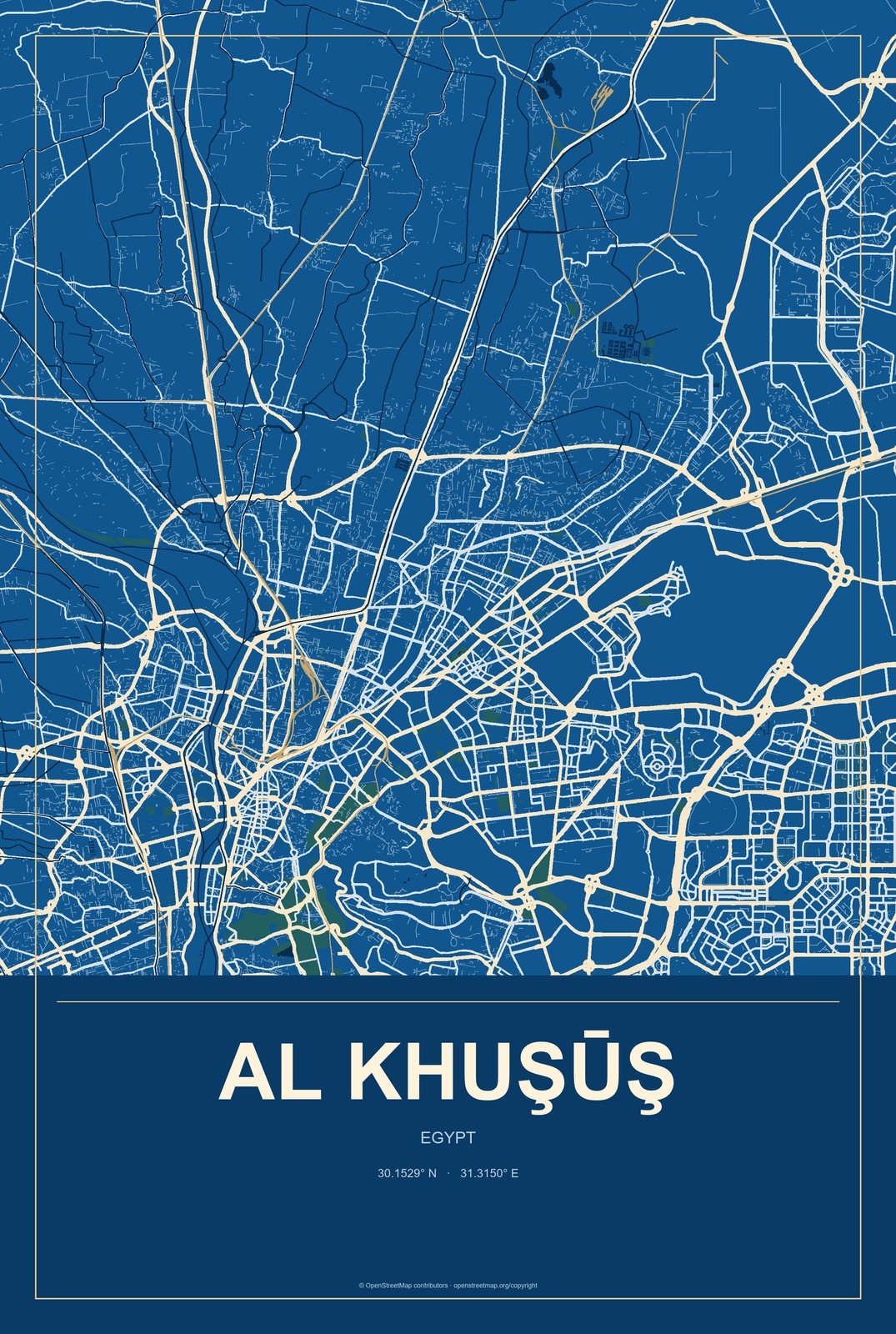 Al Khuşūş, Egypt City Map Aluminum Sign in Harbor Cobalt style