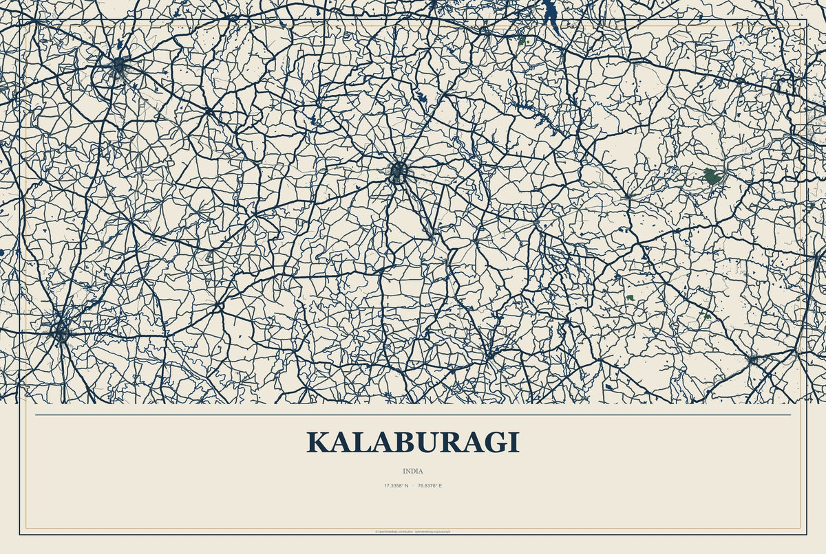 Kalaburagi, India City Map Aluminum Sign in Coastal Cutout style