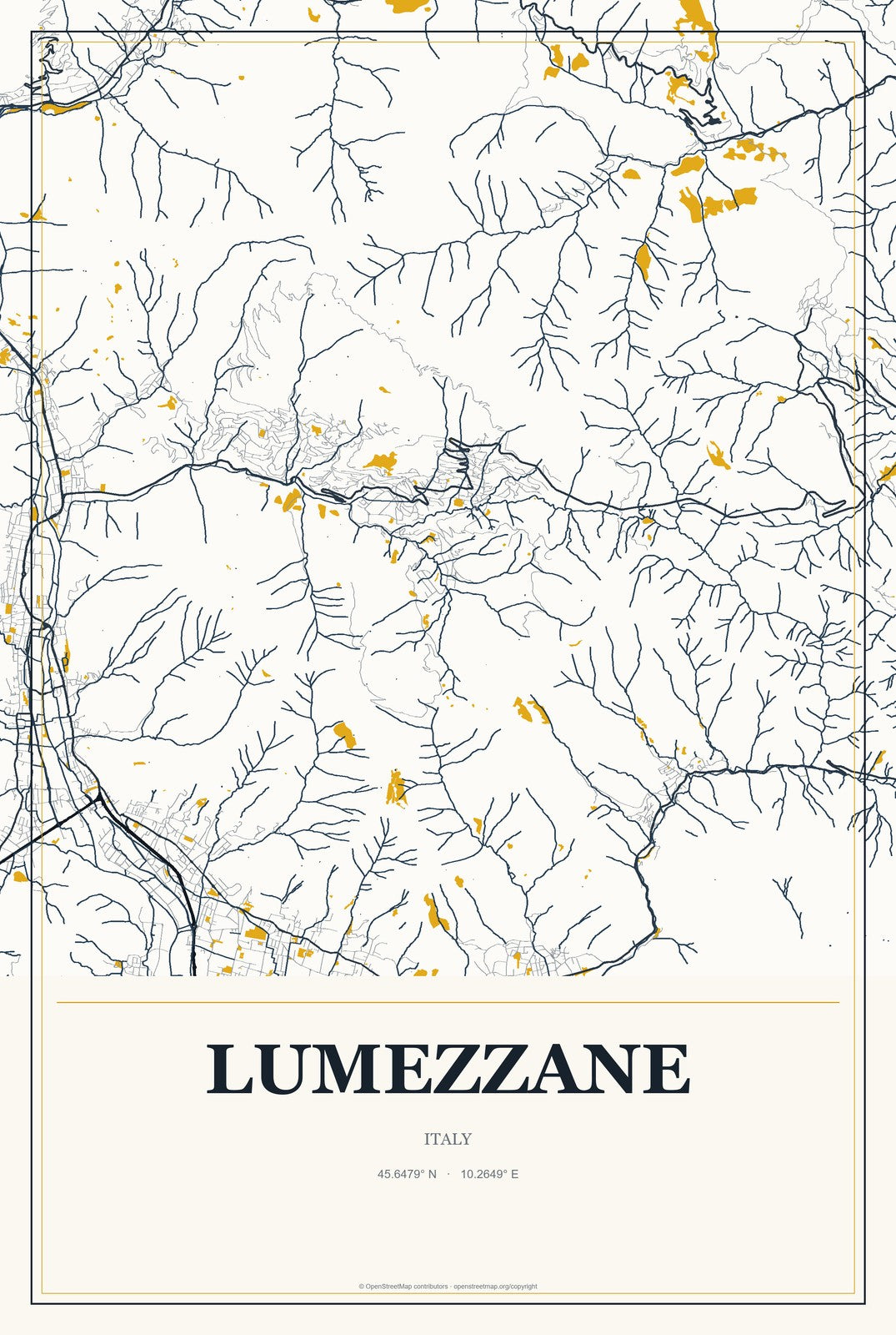 Lumezzane, Italy City Map Aluminum Sign in Citrine Modern style