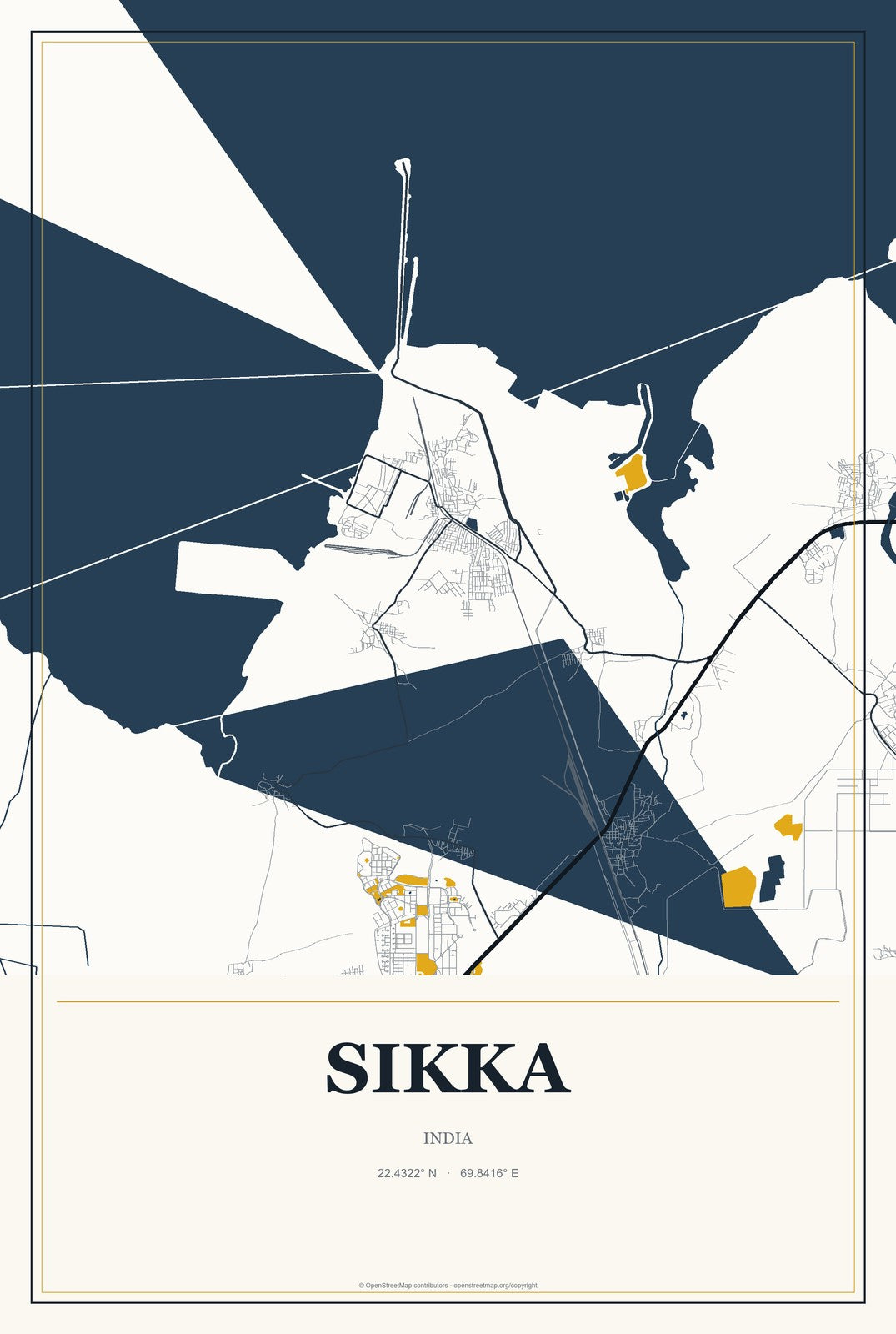 Sikka, India City Map Aluminum Sign in Citrine Modern style