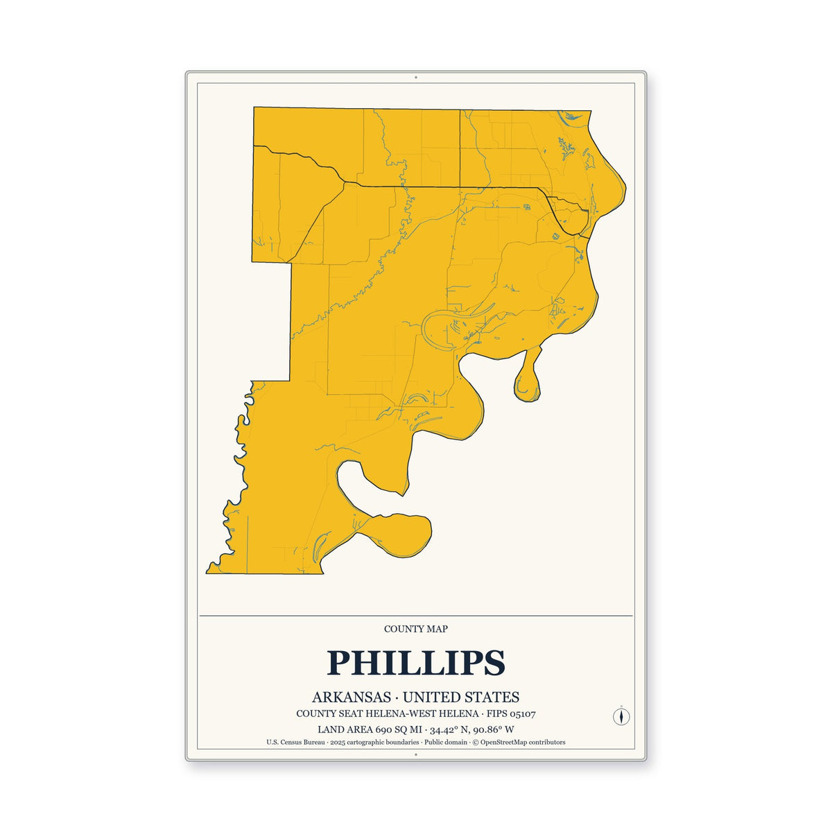 Phillips County, Arkansas Map Aluminum Sign in Citrine Modern style