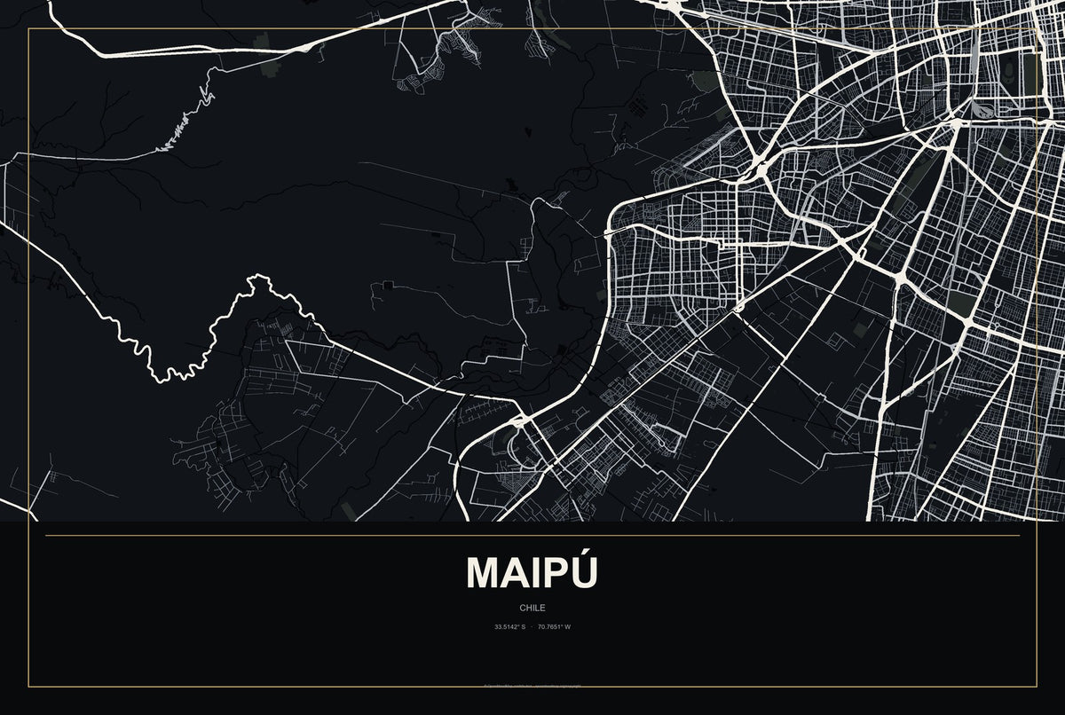 Maipú, Chile City Map Aluminum Sign in Metropolitan Noir style