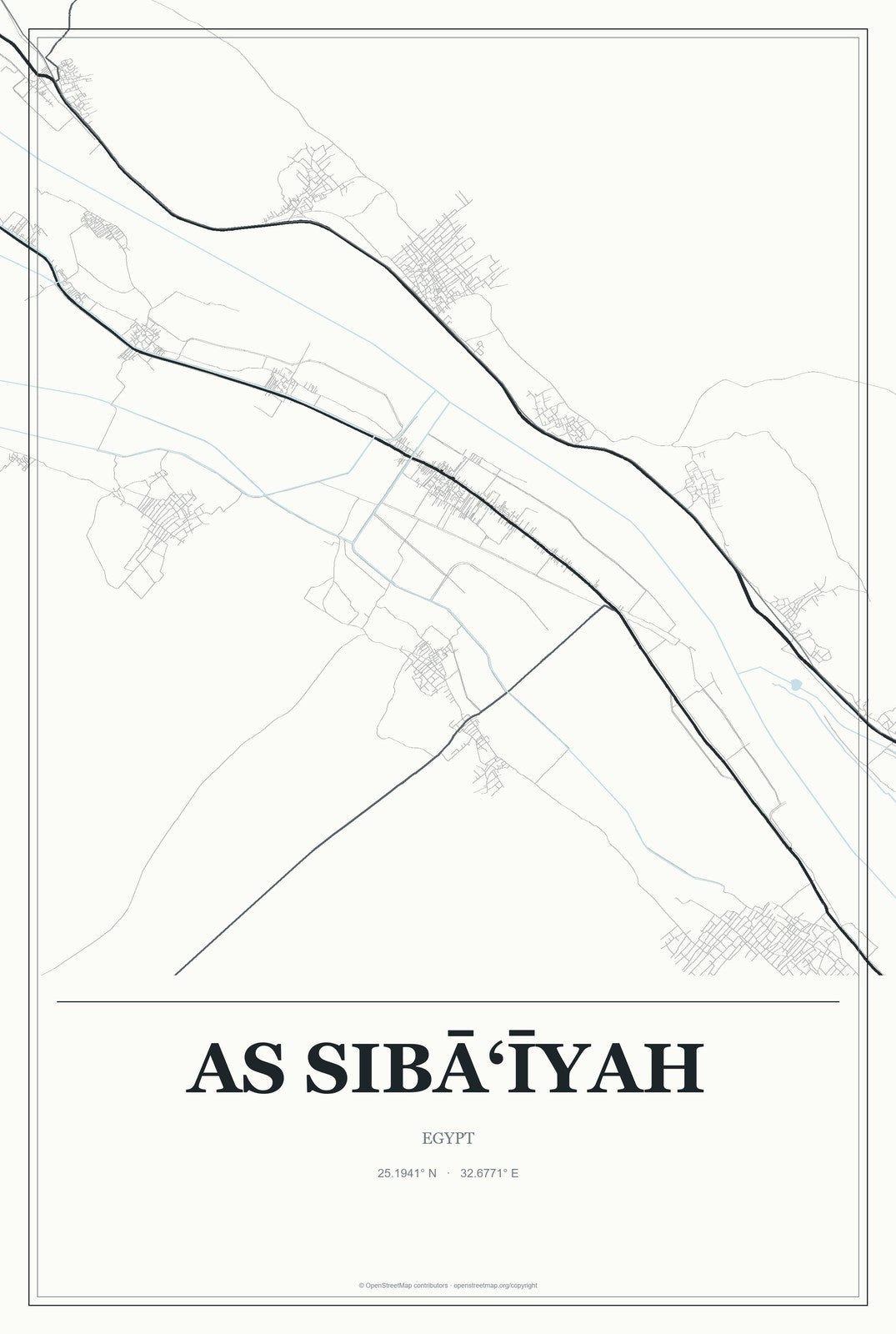 As Sibā‘īyah, Egypt City Map Aluminum Sign in Gallery Air style