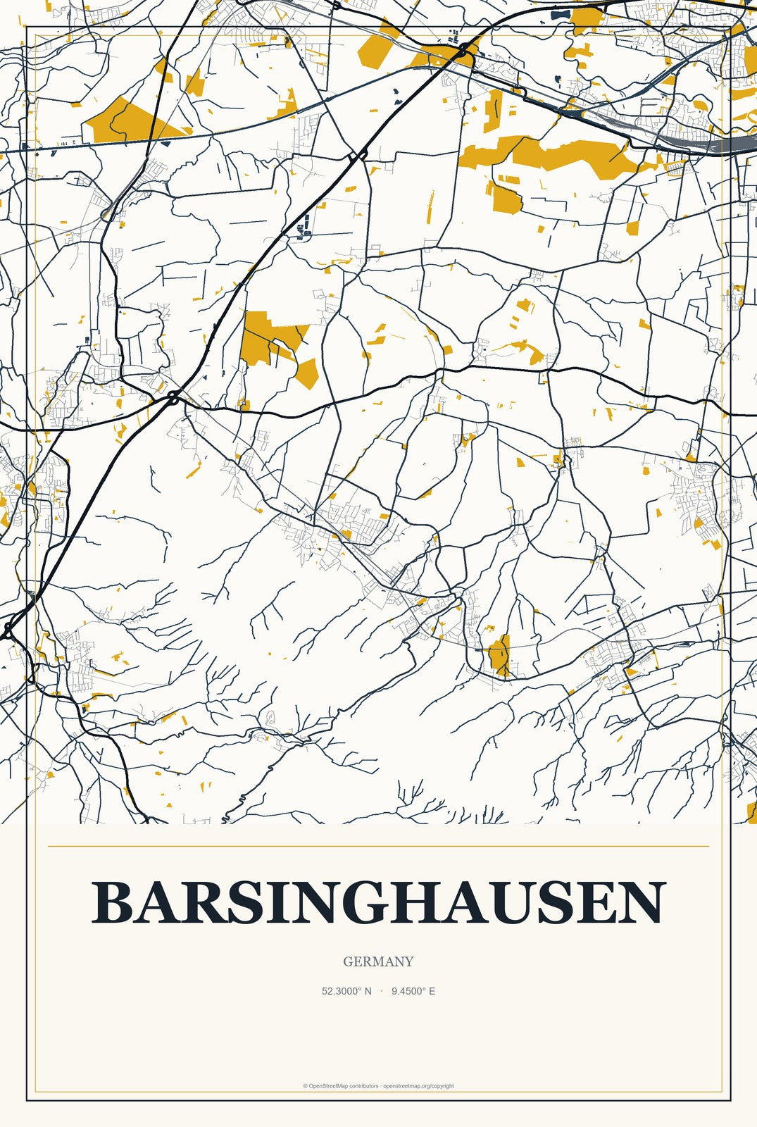 Barsinghausen, Germany City Map Aluminum Sign in Citrine Modern style