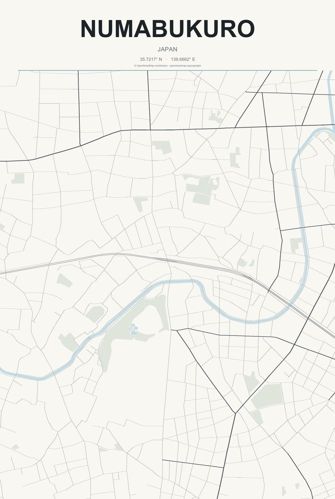 Numabukuro, Japan City Map Aluminum Sign in Headline Atlas style
