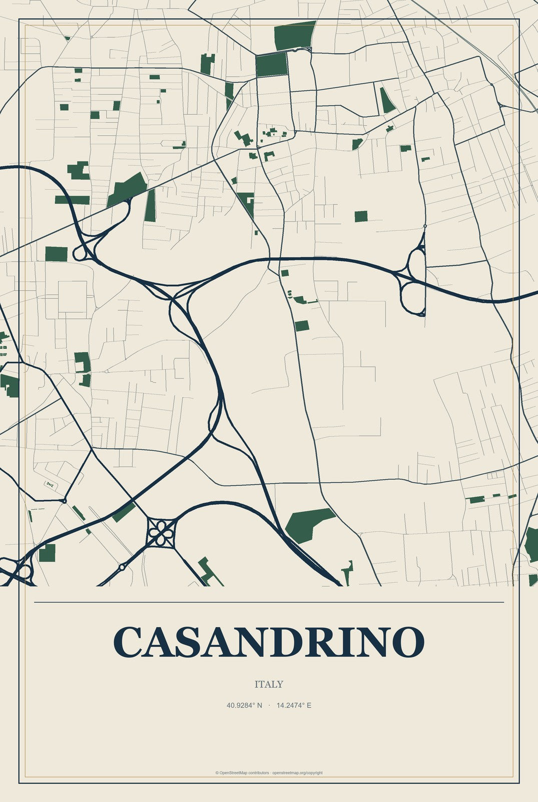 Casandrino, Italy City Map Aluminum Sign in Coastal Cutout style