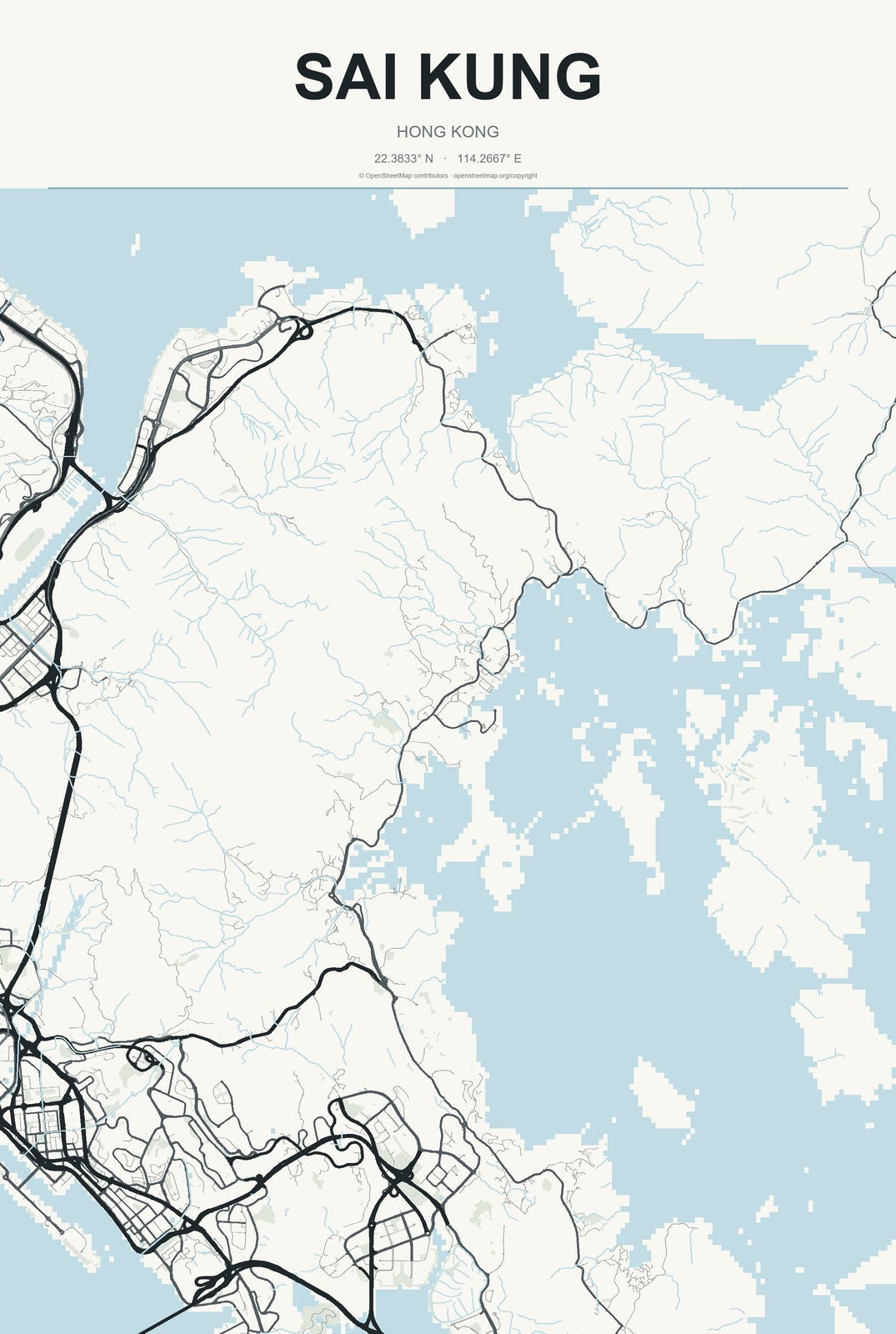 Sai Kung, Hong Kong City Map Aluminum Sign in Headline Atlas style