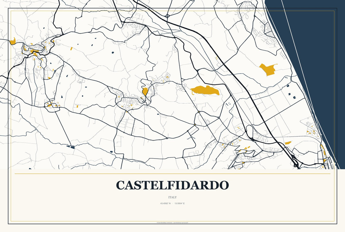 Castelfidardo, Italy City Map Aluminum Sign in Citrine Modern style