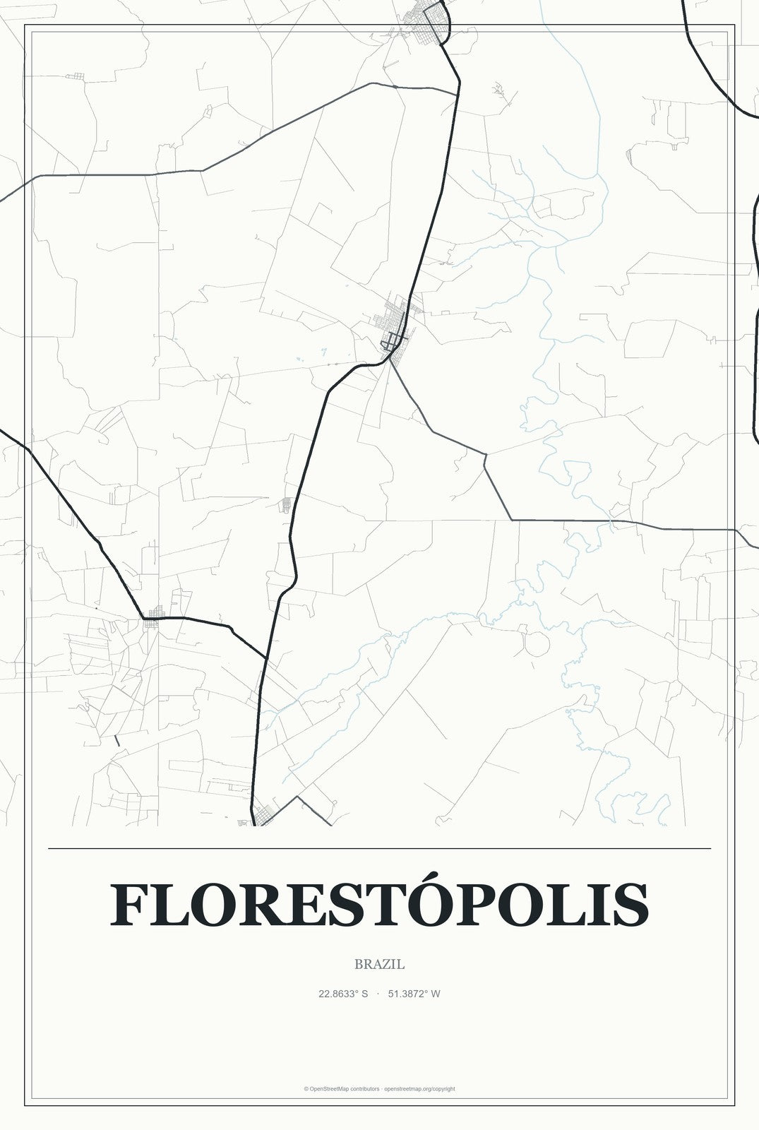 Florestópolis, Brazil City Map Aluminum Sign in Gallery Air style