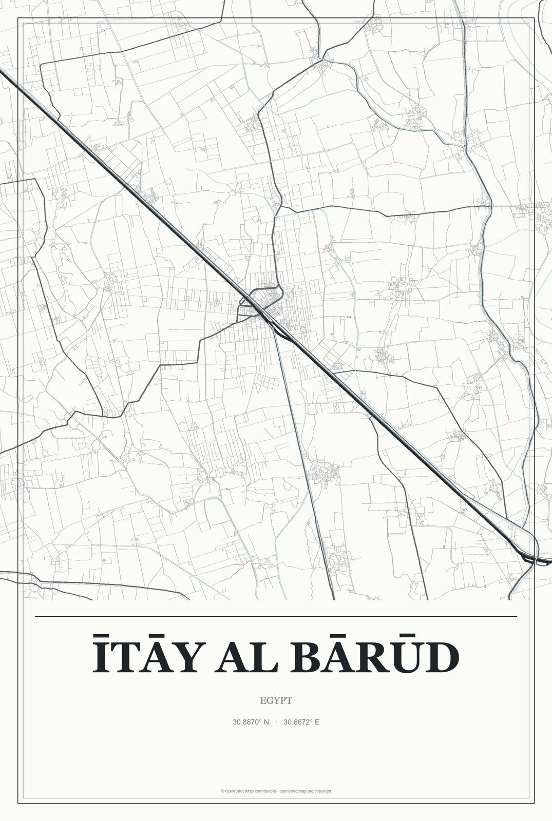Ītāy al Bārūd, Egypt City Map Aluminum Sign in Gallery Air style