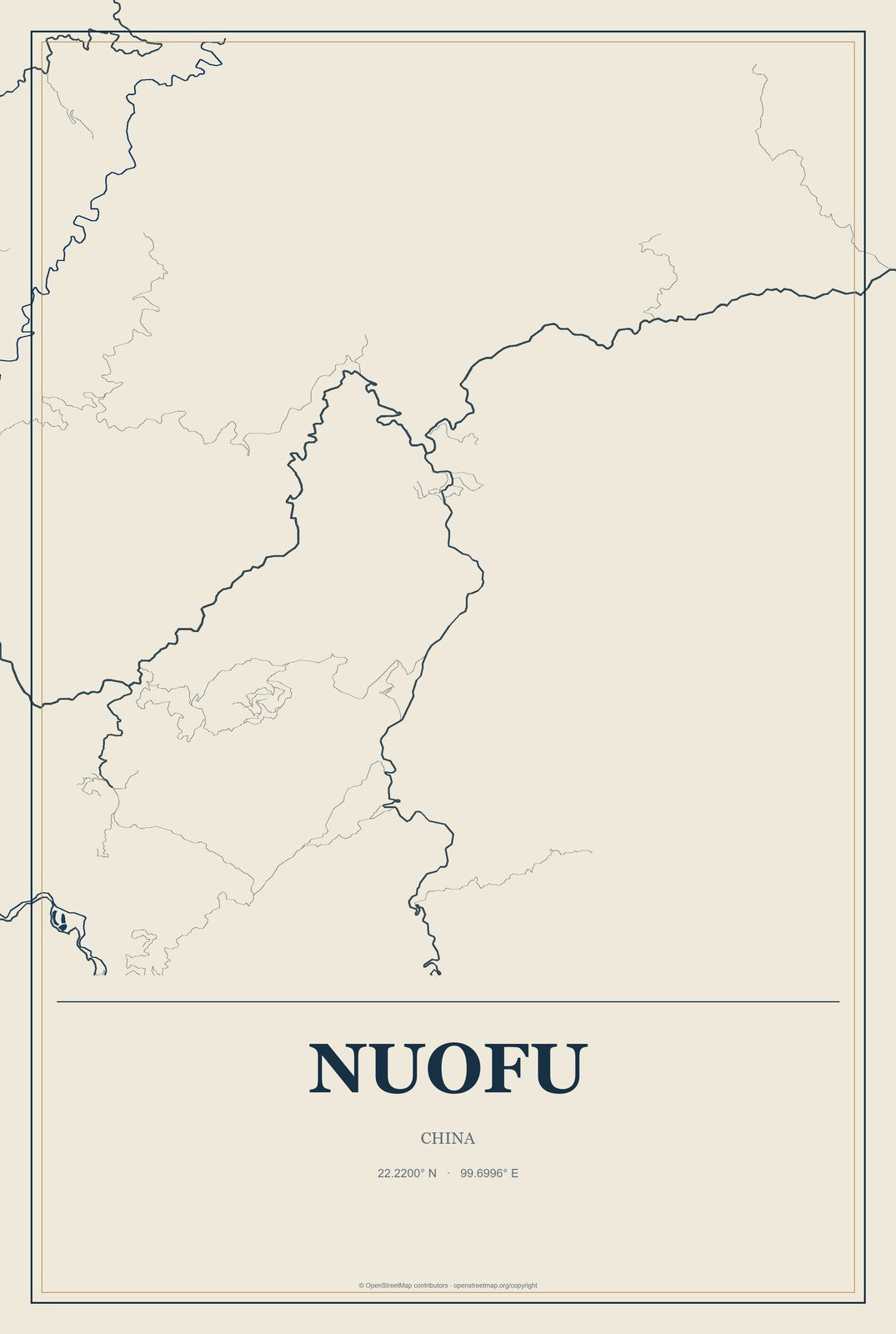 Nuofu, China City Map Aluminum Sign in Coastal Cutout style